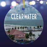 Clearwater Florida photo of beach Ceramic Tree Decoration<br><div class="desc">Clearwater,  Florida,  beach scene photo with beautiful clouds over the ocean,  palm trees,  and the name Clearwater at the top in white. Celebrate this beautiful vacation spot near Tampa Bay with a keepsake ornament.</div>