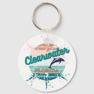 Clearwater Florida Retro Exploding Sunset   Key Ring