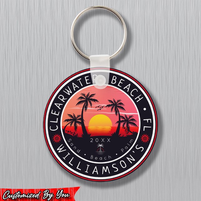Clearwater Florida Retro Sunset Souvenirs 80s Key Ring (Creator Uploaded)
