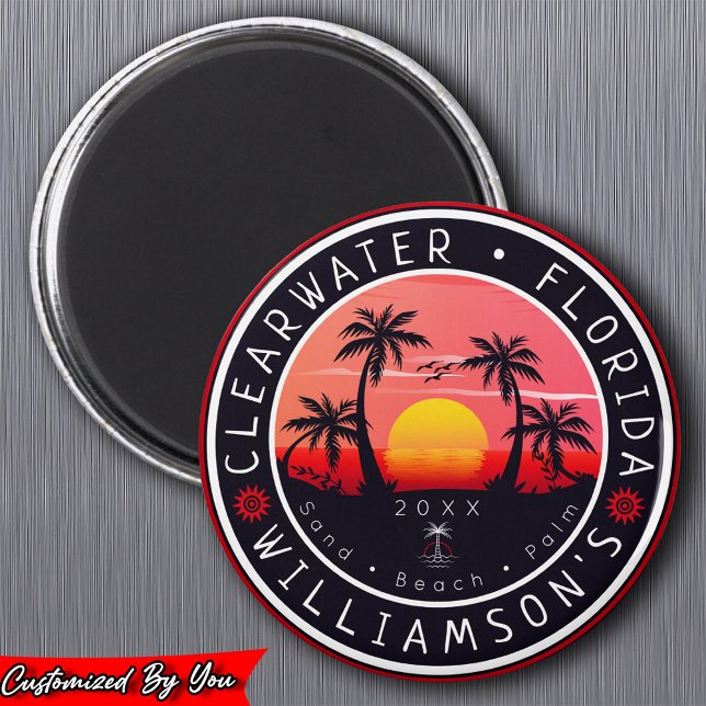 Clearwater Florida Retro Sunset Souvenirs 80s Magnet (Creator Uploaded)