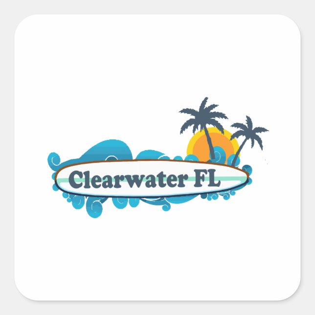 Clearwater Florida - Surf Design. Square Sticker (Front)