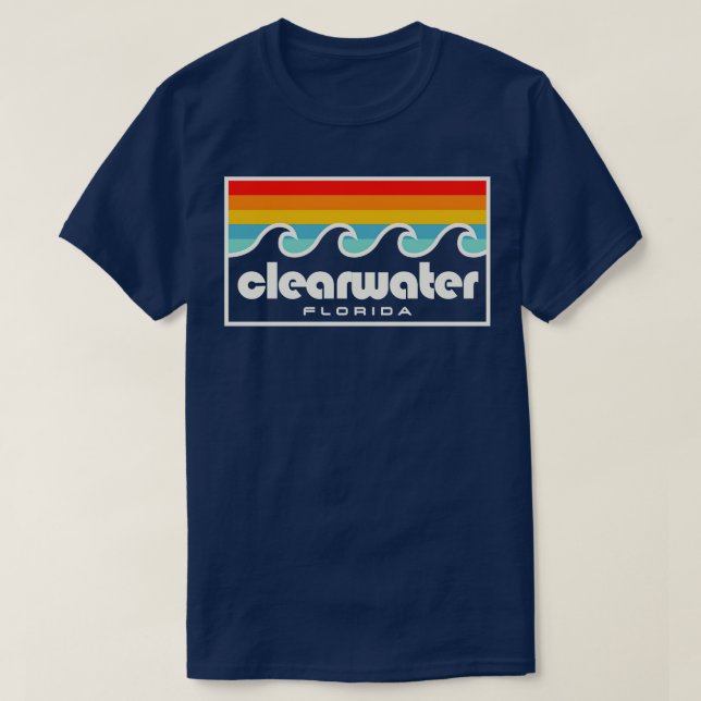 Clearwater Florida Tampa Bay Retro Sunset Waves T-Shirt (Design Front)