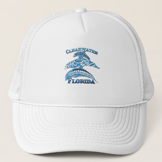 Clearwater Florida Vacation Tribal Dolphins Trucker Hat (Front)