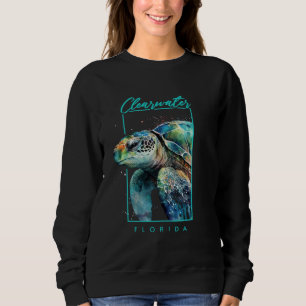 Clearwater Florida Watercolor Sea Turtle Portrait Sweatshirt