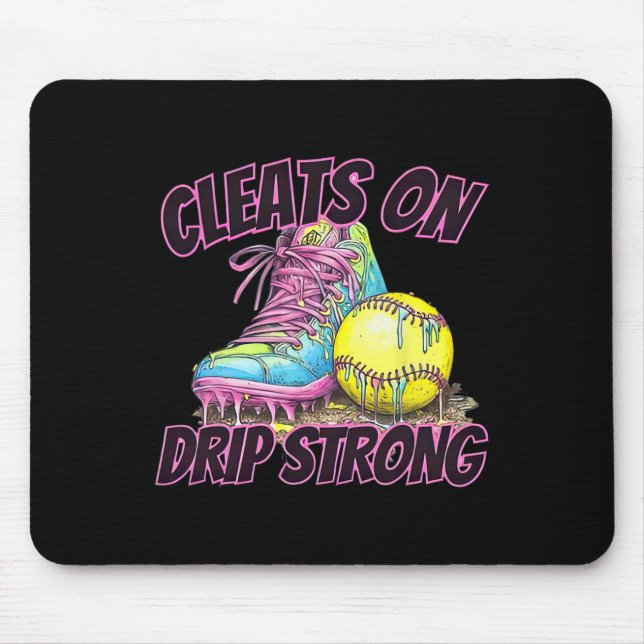 Cleats On Drip Strong Softll Drip Softll Mom Retro Mouse Pad (Front)