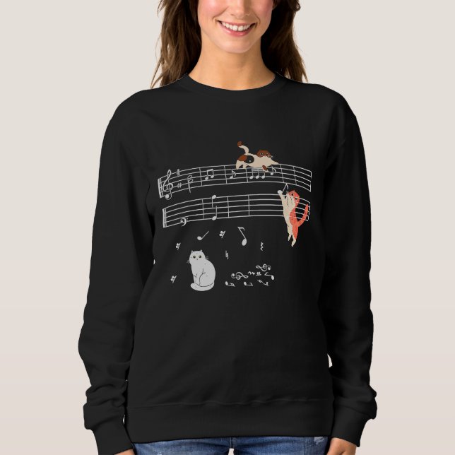 Clef Musician Cute Cat Kitty Playing Music Note Sweatshirt (Front)