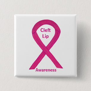 Cleft Lip Awareness Hot Pink Ribbon Button Pins