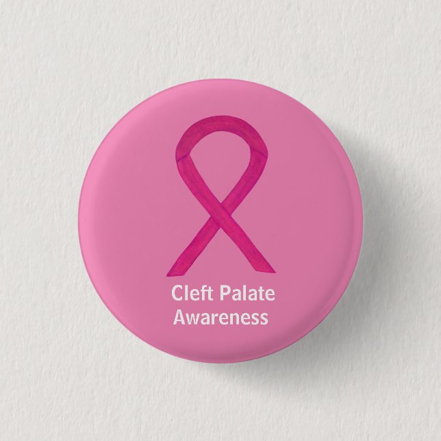Cleft Palate Awareness Hot Pink Ribbon Button Pin (Front)