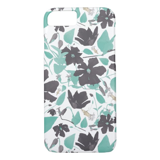 Clematis Chocolate Mint Coloured Floral Pattern Case-Mate iPhone Case (Back)