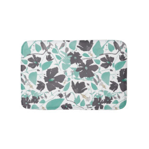Clematis Chocolate Mint Floral Pattern Bath Mat