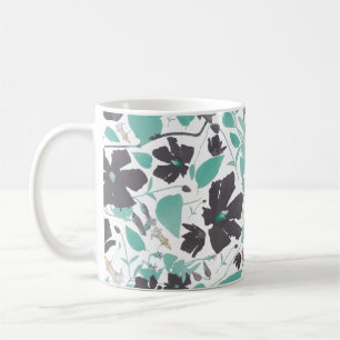 Clematis Floral Pattern Teal Brown Coffee Mug