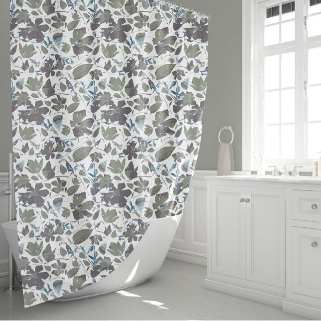 Clematis Flowers Green Blue Floral Pattern Shower Curtain (Clematis Flowers Green Blue Floral Pattern Shower Curtain from Studio Posies.)
