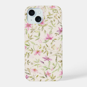 Clematis garden watercolor floral beige pink iPhone 15 case