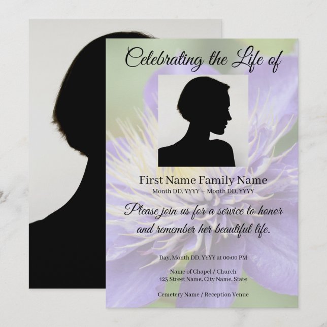 Clematis memorial invitation (Front/Back)