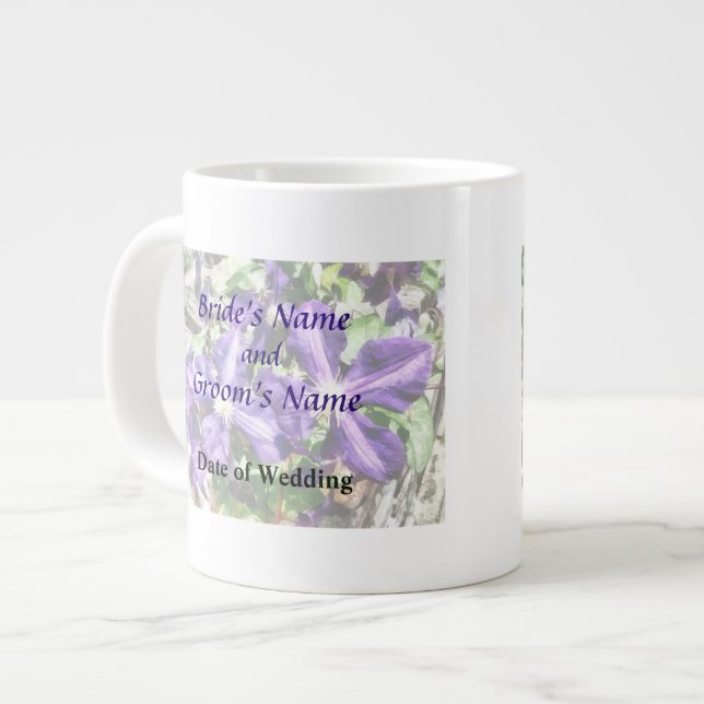 Clematis on a Stone Wall Wedding Program Large Coffee Mug (Front Left)