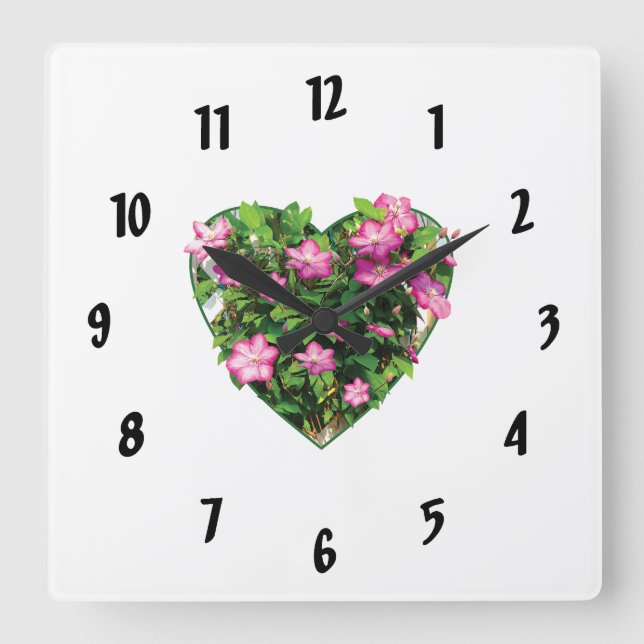 Clematis on a Trellis Square Wall Clock (Front)
