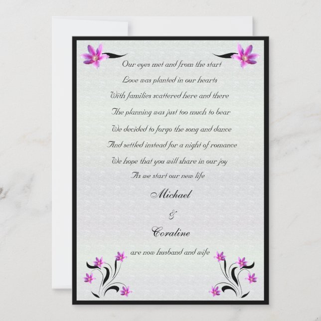 Clematis on Stoney Path elopement announcement (Front)