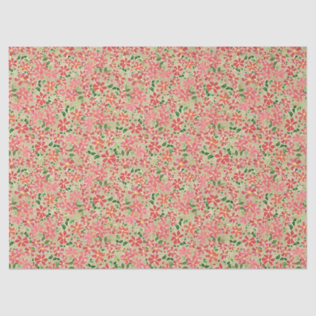 Clematis Pink, Red, Orange Floral Pattern on Taupe Tissue Paper (Front)