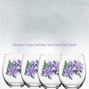 Clematis Purple  Stemless Wine Glass
