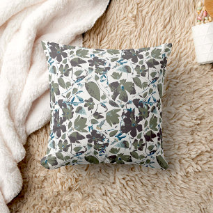 Clematis Vine Elegant Green Blue Floral Cushion