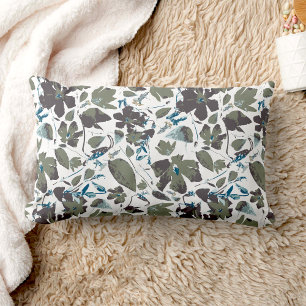 Clematis Vine Elegant Green Blue Floral Lumbar Cushion
