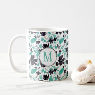 Clematis Vine Elegant Teal Flowers Coffee Mug