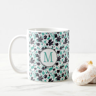 Clematis Vine Elegant Teal Flowers Coffee Mug
