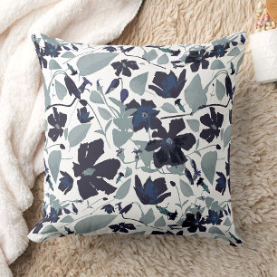 Clematis Vine Elegant Watercolor Flowers Cushion