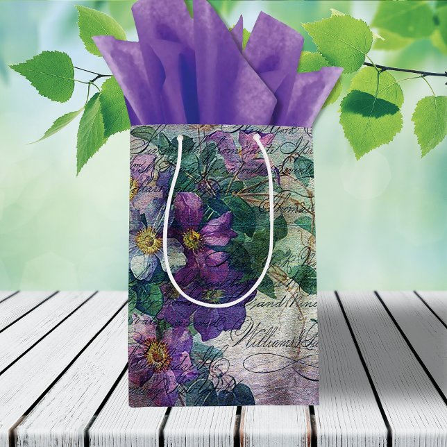 Clematis Vine Handwriting Ephemera Medium Gift Bag (Creator Uploaded)
