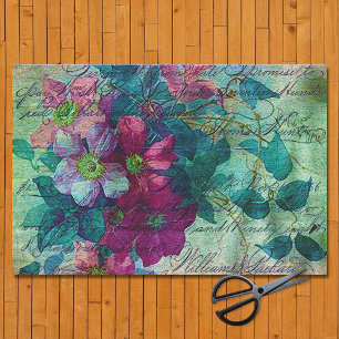 Clematis Vine Handwriting Plum Ephemera Decoupage Tissue Paper