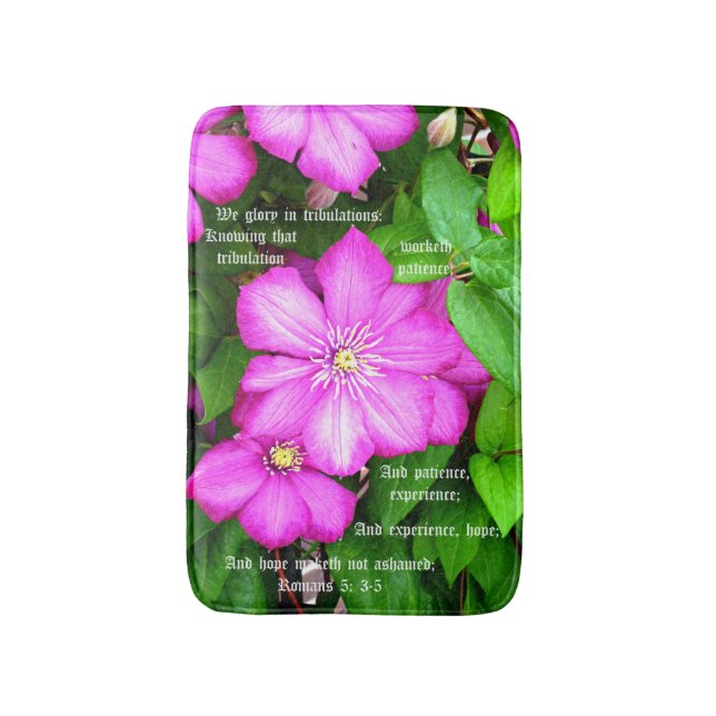 Clematis with Romans 5:3-5 Bath Mat (Front Vertical)