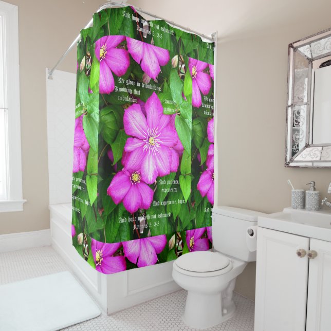 Clematis with Romans 5:3-5 Shower Curtain (In Situ)