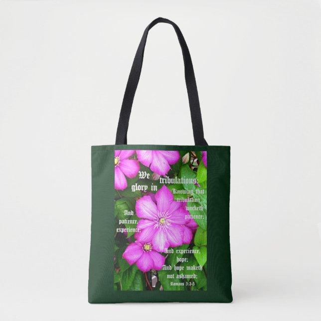 Clematis with Romans 5:3-5 Tote Bag (Front)