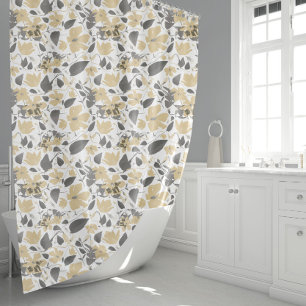 Clematis Yellow Gray Floral Watercolor Flowers Shower Curtain