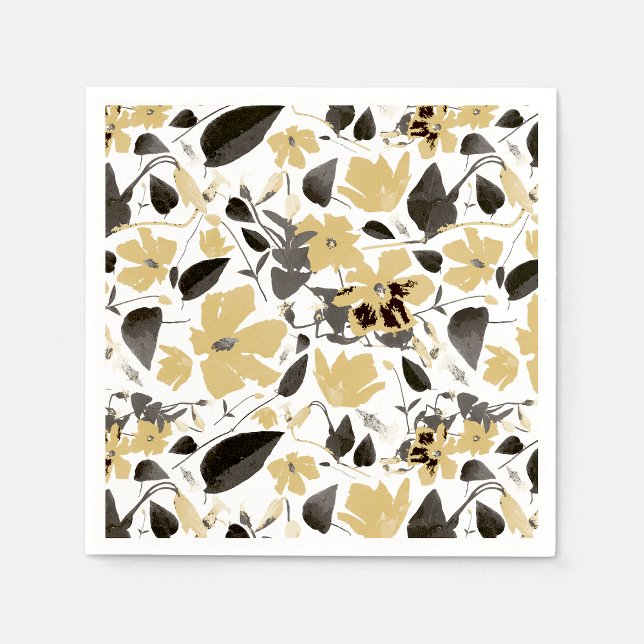  Clematis Yellow Grey Botanical Watercolor Napkin (Clematis Yellow Gray Flowering Vine Watercolor Napkins from Studio Posies. )