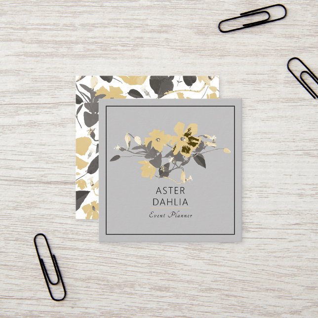 Clematis Yellow Watercolor Flowers Customisable  Square Business Card (Clematis Yellow Watercolor Flowers Customizable Square Business Cards from Studio Posies. )