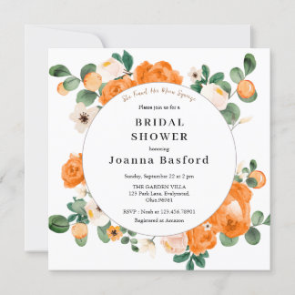 Clementine and Orange White Blossoms Bridal Shower Invitation