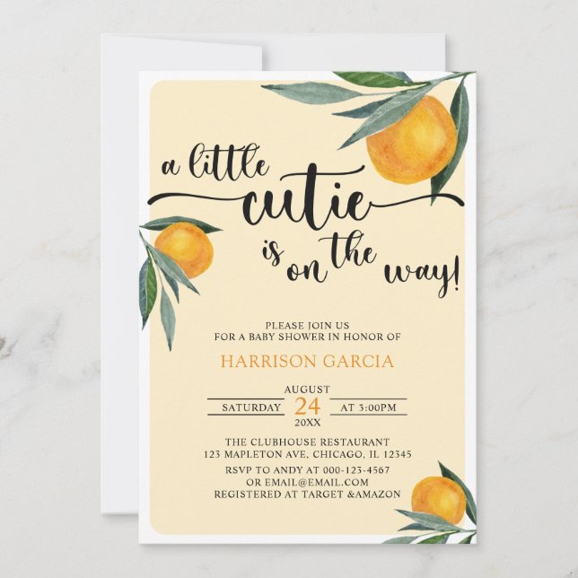 Clementine Orange A Little Cutie Baby Shower Invitation (Front)