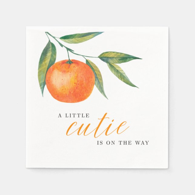 Clementine Watercolor "Cutie" Baby Shower Napkin (Front)