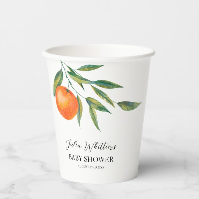 Clementine Watercolor "Cutie" Baby Shower  Paper Cups (Front)