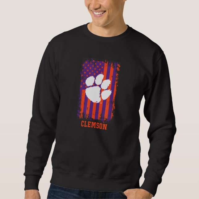 Clemson Tigers Patriotic Retro American Flag Sweatshirt (Front)