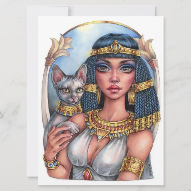 Cleo Goddess Sphynx Cat Queen Fantasy Art Card (Front)