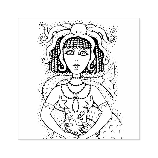 CLEOPATRA OCTOPUS MERMAID, FANTASY GOTH SIREN RUBBER STAMP (Imprint)