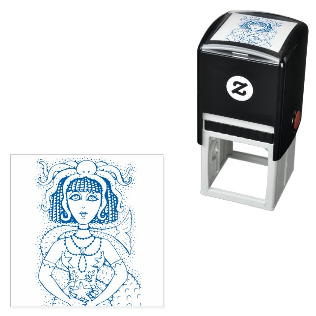 CLEOPATRA OCTOPUS MERMAID, FANTASY GOTH SIREN SELF-INKING STAMP (In Situ)