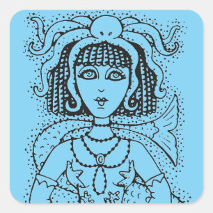 CLEOPATRA OCTOPUS MERMAID, FANTASY GOTH SIREN SQUARE STICKER