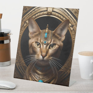 Cleopatra The Gold Egyptian Cat, Pedestal Sign