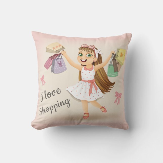 Cleo's "I Love Shopping" 16X16 Pillow (Front)