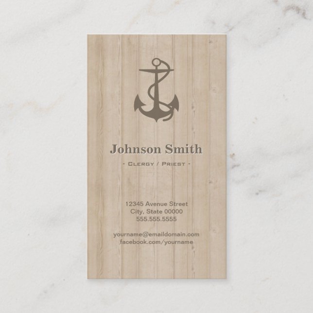 Clergy / Priest - Nautical Anchor Wood Business Card (Front)