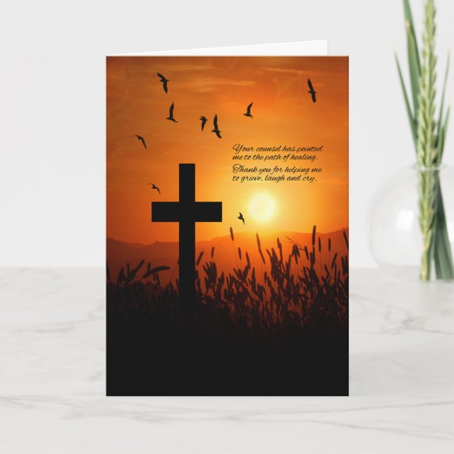 Clergy Thank You for Guidance Sunset Cross Blank Card (Front)