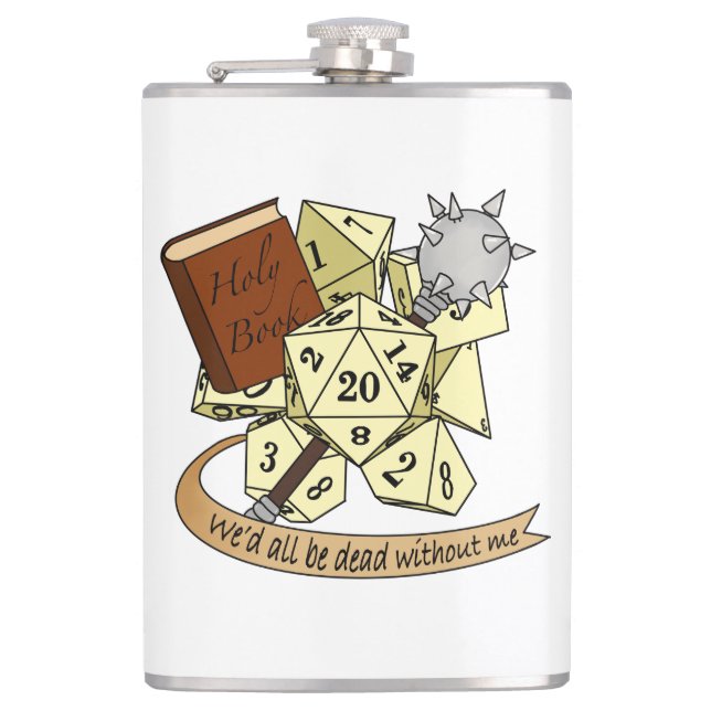 Cleric Dice Design Hip Flask (Front)